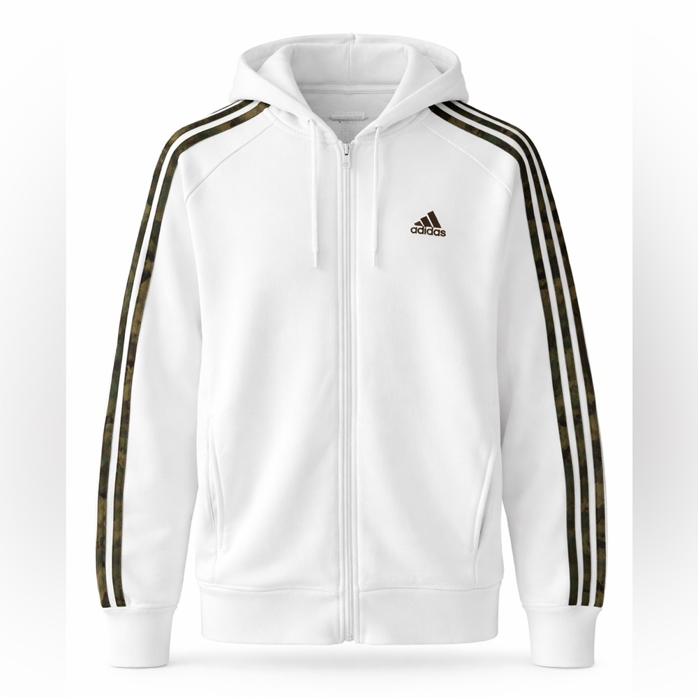 Adidas White Camo 3-Stripe Zip Hoodie IC9836 Men M Unisex